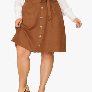 Agnes Orinda Brown faux suede Button-Front Women's Skirt